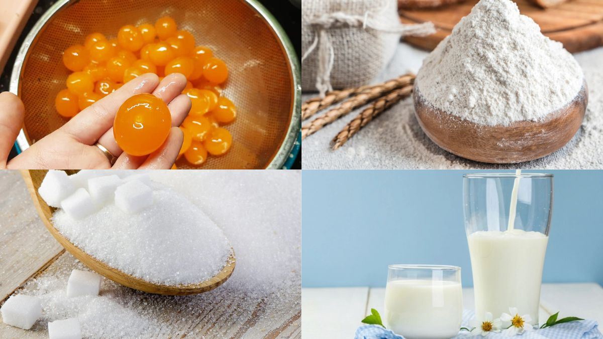 Ingredients for the dish, save the method for making salted egg sponge cake using a rice cooker