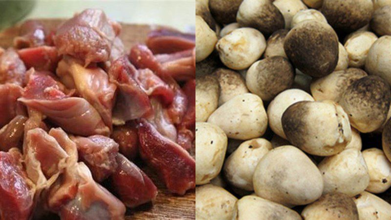 Ingredients for stir-fried chicken entrails with mushrooms