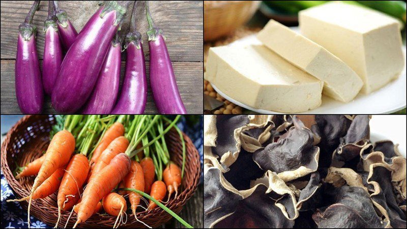 Ingredients for stuffed eggplant with tofu