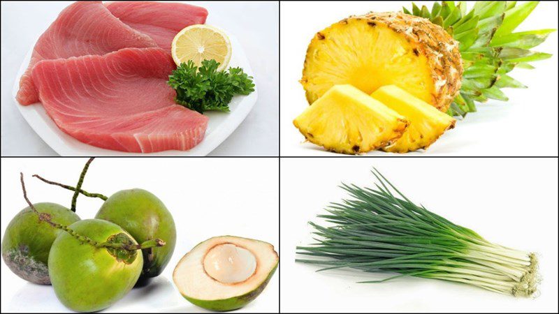 Ingredients for tuna cooked with pineapple and bamboo shoots