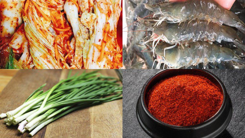 Ingredients for seafood kimchi soup