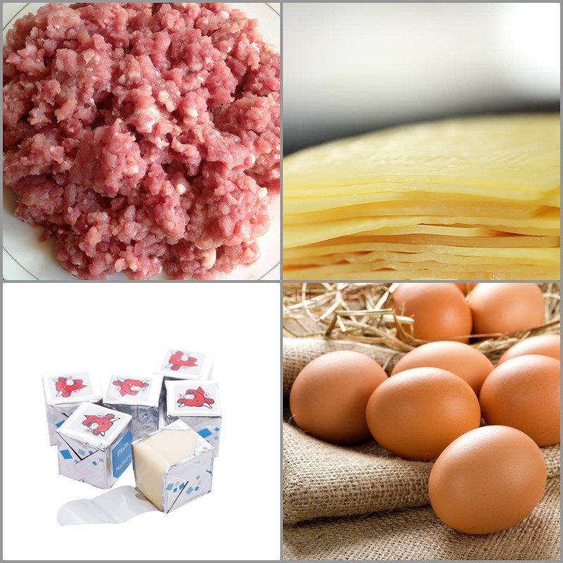 Ingredients for cheese-stuffed fried meatballs and mushroom-filled meatballs