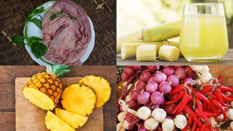 Ingredients for the dish 2 methods of braising pork stomach with coconut and sugarcane juice