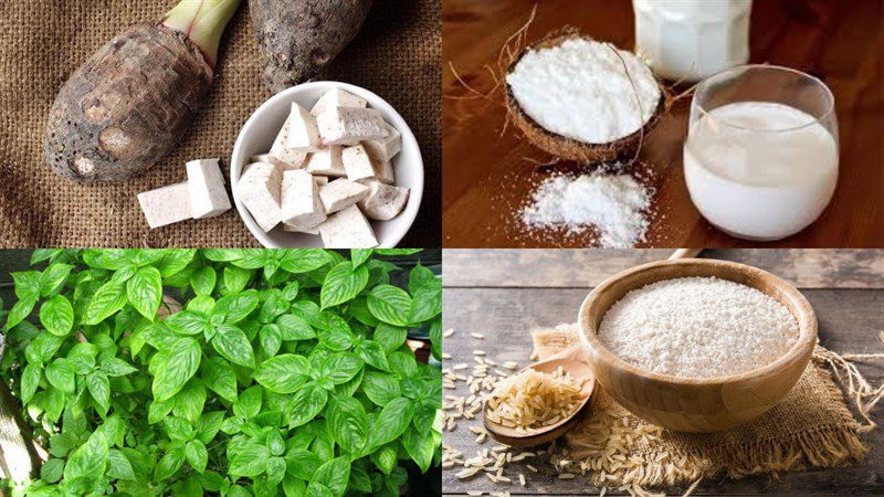 Ingredients for steamed taro cake with coconut milk