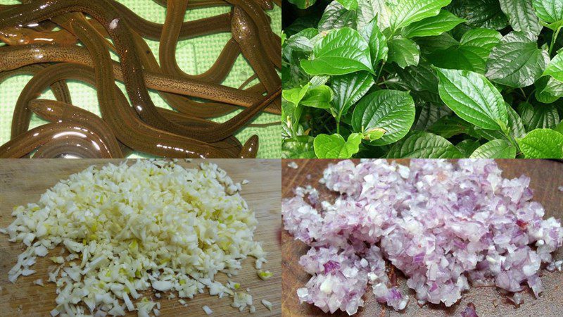 Ingredients for stir-fried eel with wild betel leaves