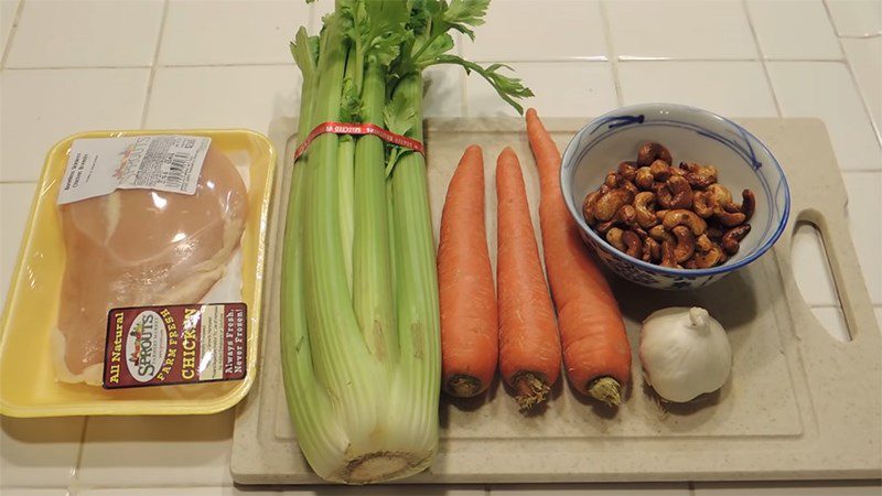 Ingredients for chicken stir-fried with celery and cashew