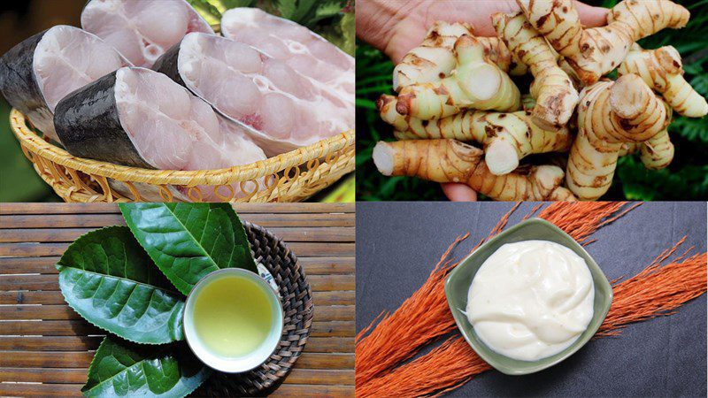 Ingredients for the dish of braised mackerel with galangal