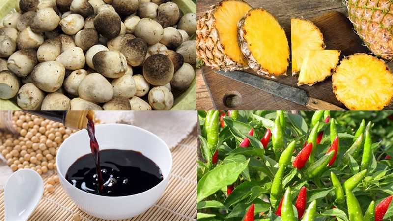 Ingredients for stir-fried straw mushrooms with vegetables