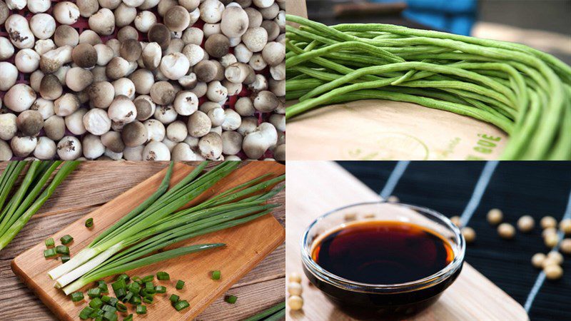 Ingredients for stir-fried straw mushrooms with vegetables