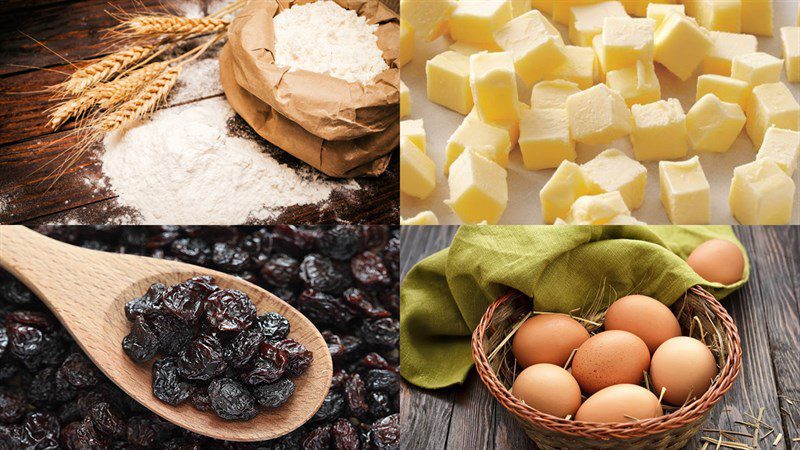 Ingredients for raisin sponge cake using rice cooker