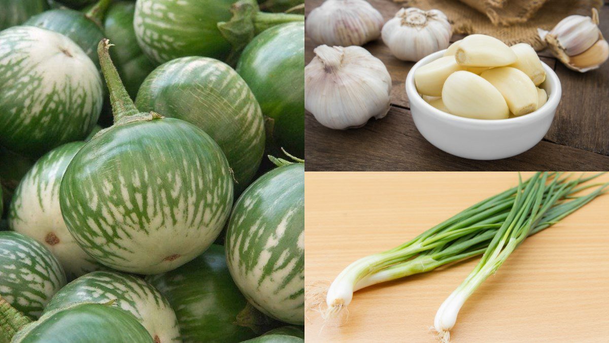 Ingredients for the method of cooking stir-fried eggplant with garlic, stir-fried with pepper leaves, and stir-fried with meat