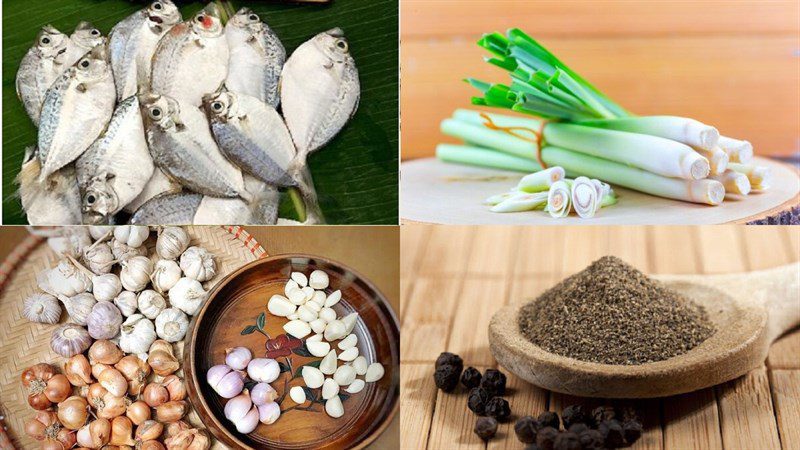 Ingredients for stewed herring with pepper and turmeric