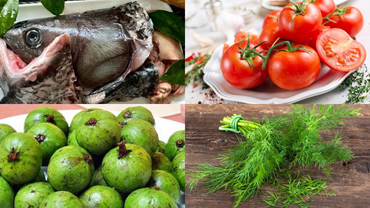 Ingredients for the preparation of Northern style sour fish soup