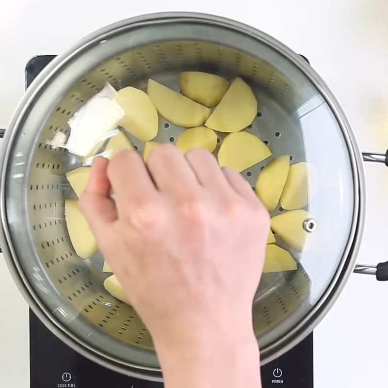 Step 1 Steam the potatoes for Cheese Potato Korokke