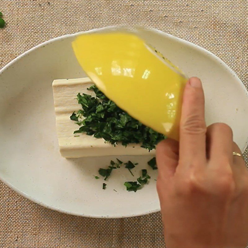 Step 2 Stuff the tofu for Moringa Tofu Cake