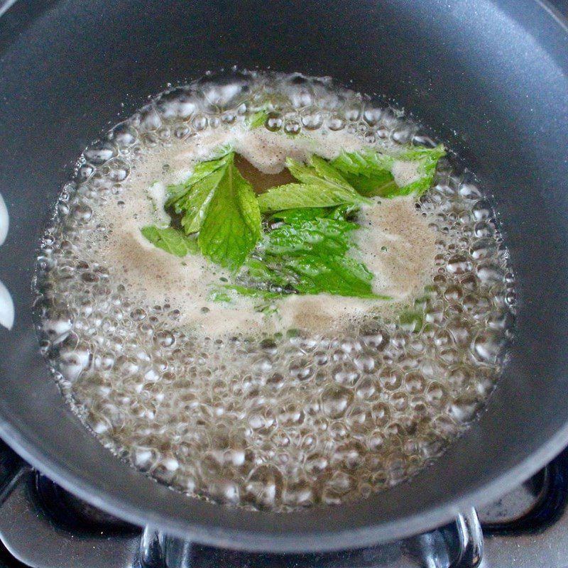 Step 1 Boil mint leaves for Coconut Lime Mojito