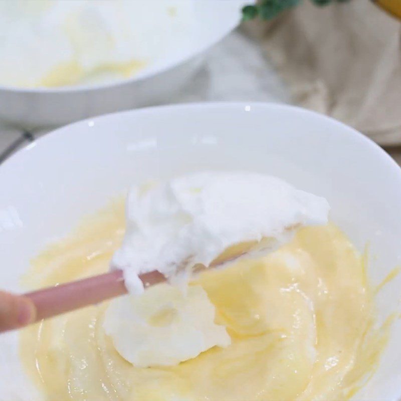 Step 5 Combining the cake batter with the egg whites Orange chiffon cake