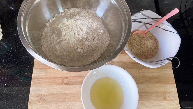 Ingredients for fried flour cake with sugar filling