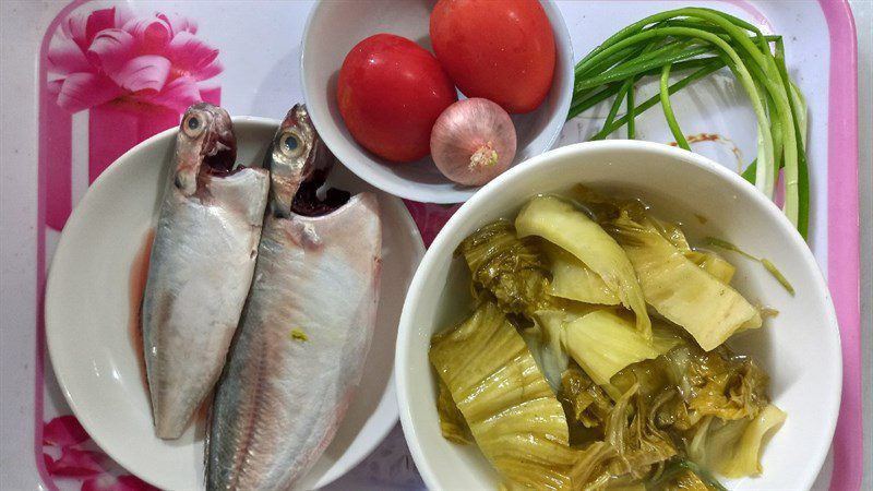 Ingredients for mackerel soup with sour pickles