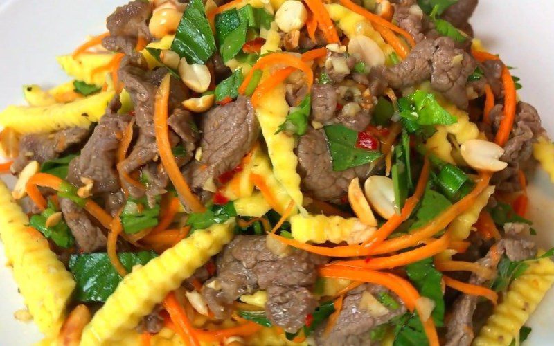 Beef tongue mango salad