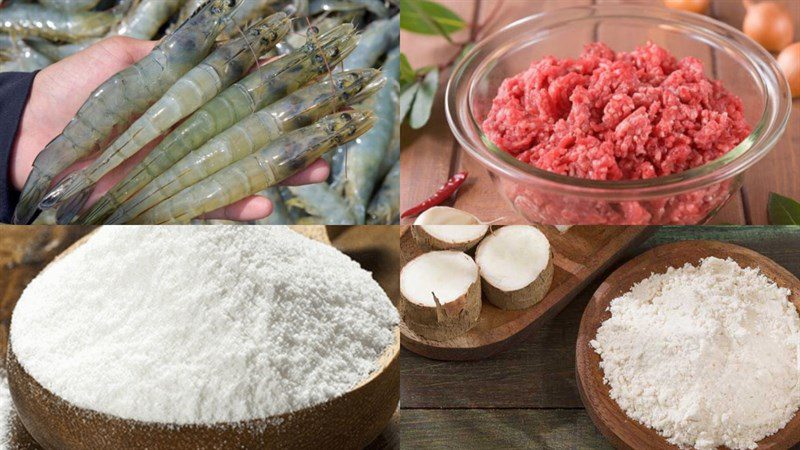 Ingredients for steamed shrimp and pork dumplings