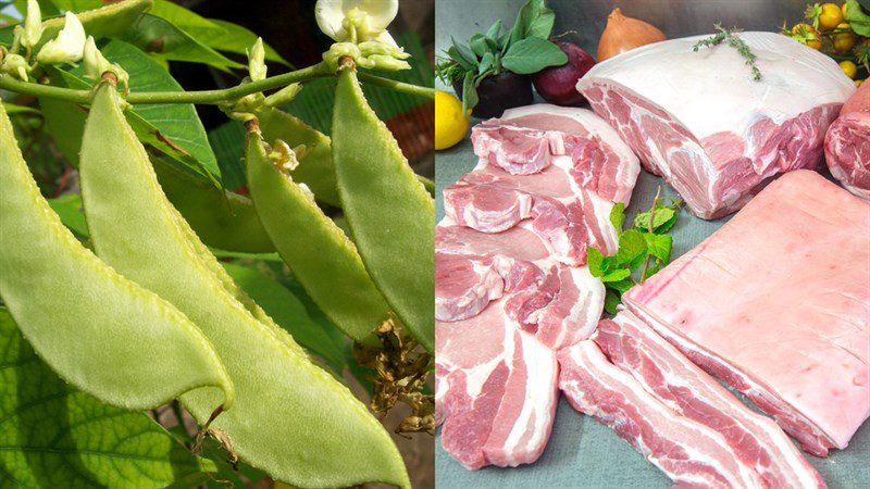 Ingredients for stir-fried cowpeas with pork