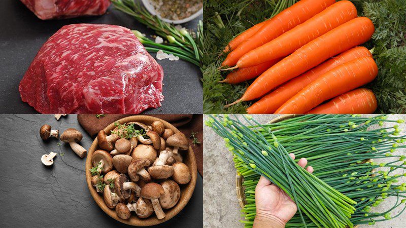 Ingredients for stir-fried rice noodles with pork and beef