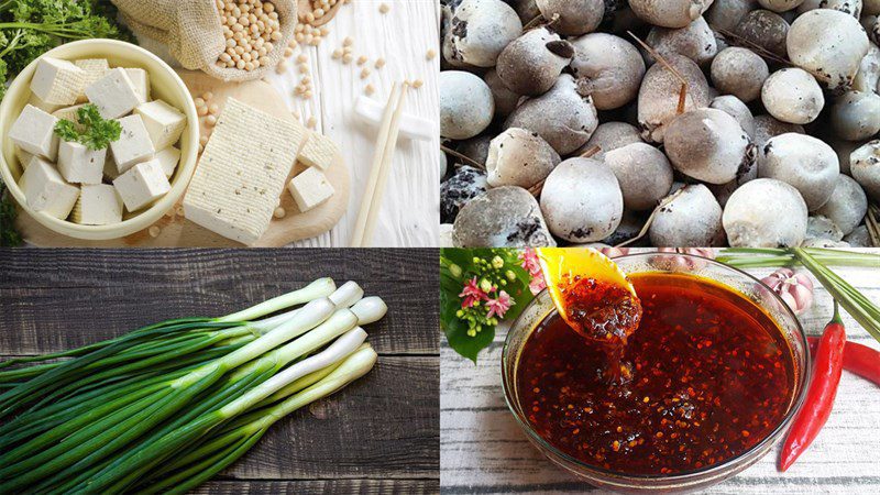 Ingredients for the dish of tofu with mushroom sauce