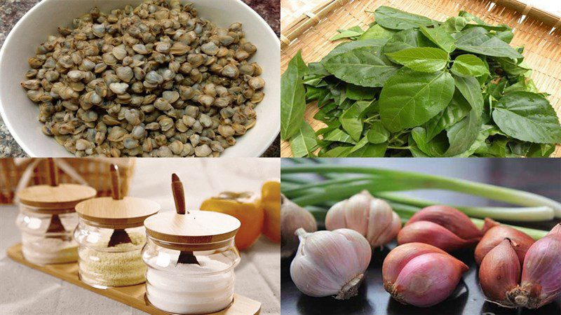 Ingredients for clam stir-fried with water lily leaves and clam stir-fried with onions