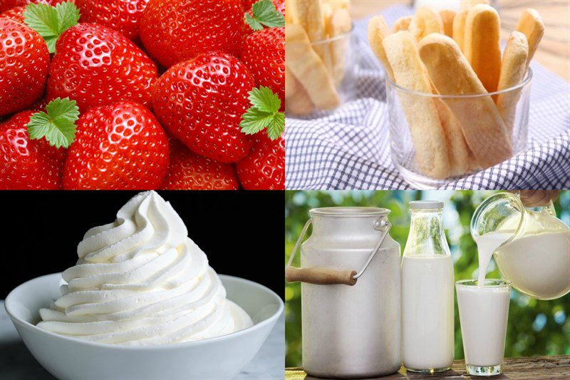 Ingredients for making no-bake strawberry cake