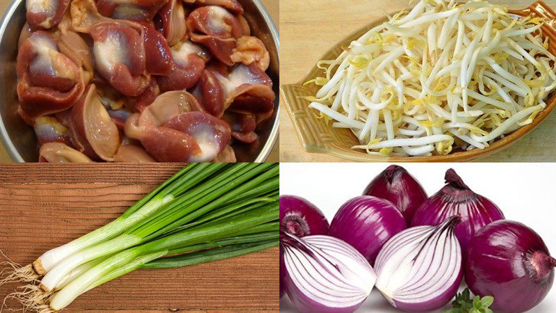 Ingredients for the dish 2 ways to make stir-fried chicken gizzards