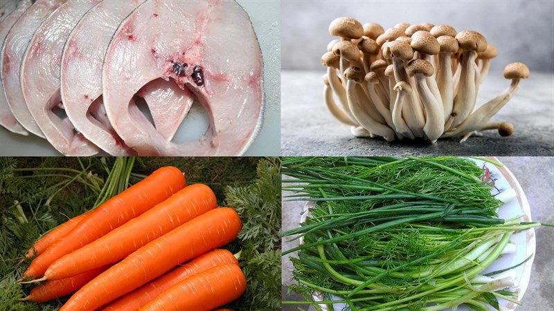 Ingredients for the dish of steamed fish with reishi mushrooms