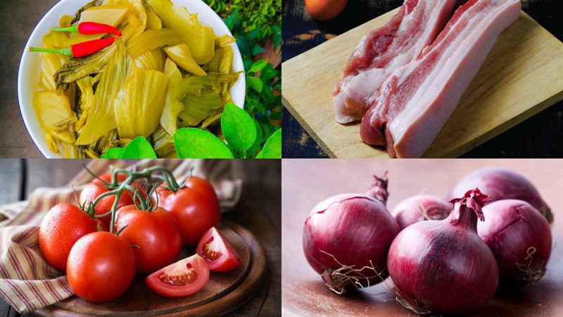 Ingredients for sour mustard greens soup with pork