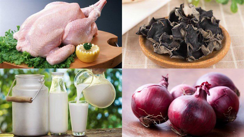 Ingredients for stir-fried chicken with fresh milk and stir-fried chicken with coconut milk