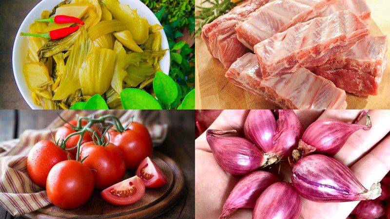 Ingredients for sour mustard greens soup with pork