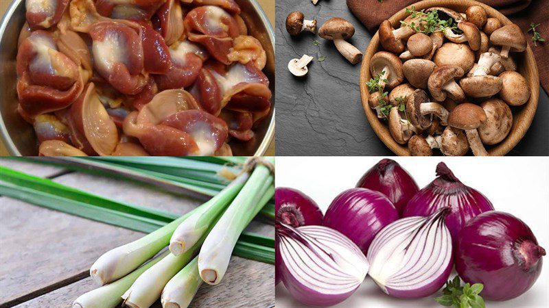 Ingredients for the dish 2 ways to make stir-fried chicken gizzards