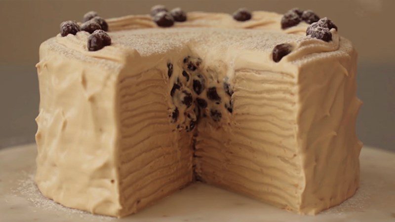 Milk tea crepe cake with black sugar boba