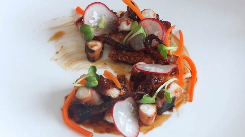 Grilled octopus with teriyaki sauce