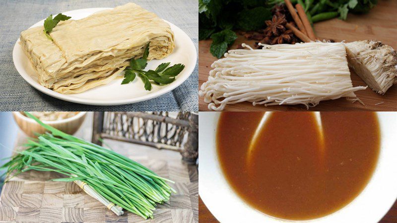 Ingredients for tofu skin rolls with enoki mushrooms