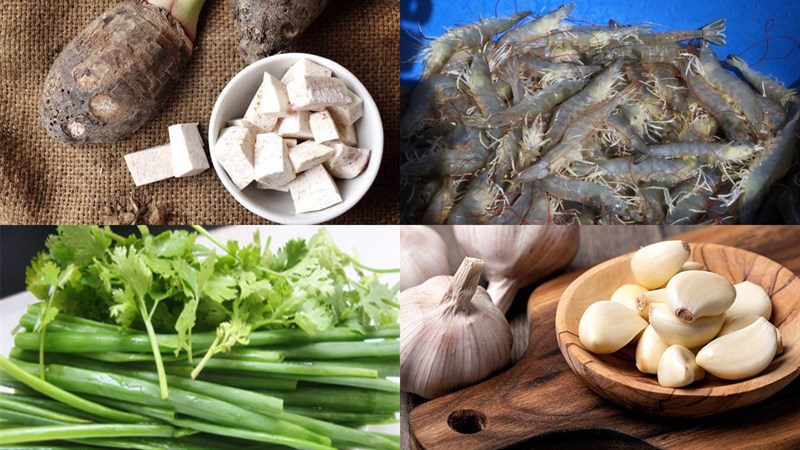 Ingredients for the dish 2 ways to cook taro soup with shrimp