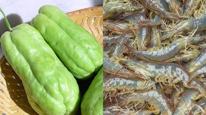 Ingredients for stir-fried chayote with shrimp