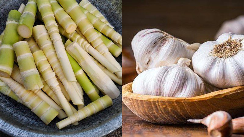 Ingredients for the dish stir-fried bamboo shoots with garlic