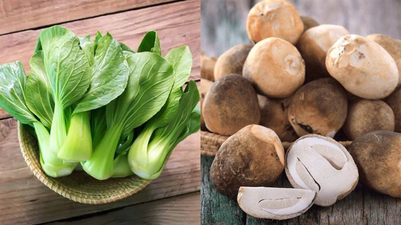 Ingredients for stir-fried bok choy with straw mushrooms