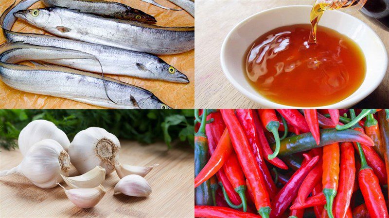 Ingredients for fried barramundi with fish sauce, garlic, and chili