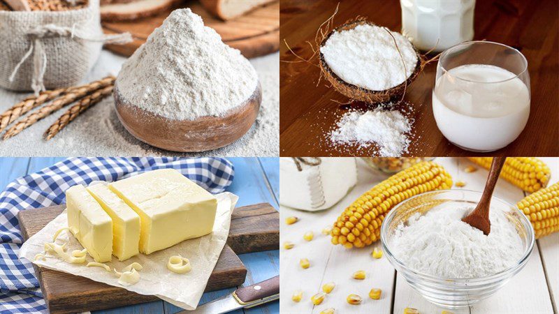 Ingredients for soft cake made from glutinous rice flour