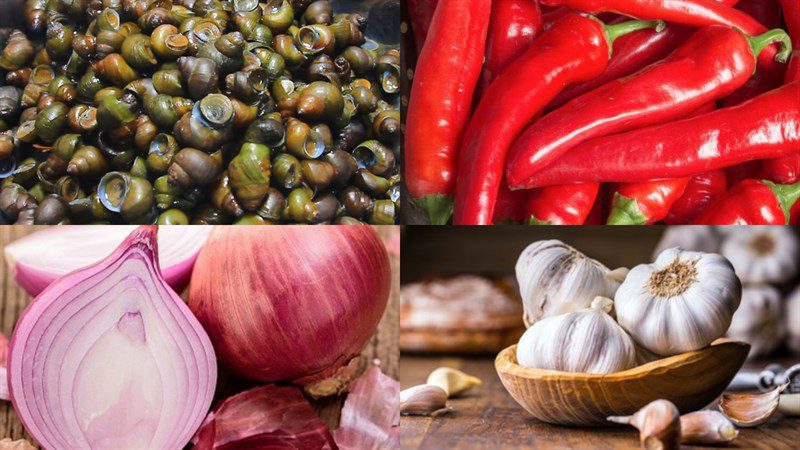 Ingredients for stir-fried rice snails with lemongrass and chili