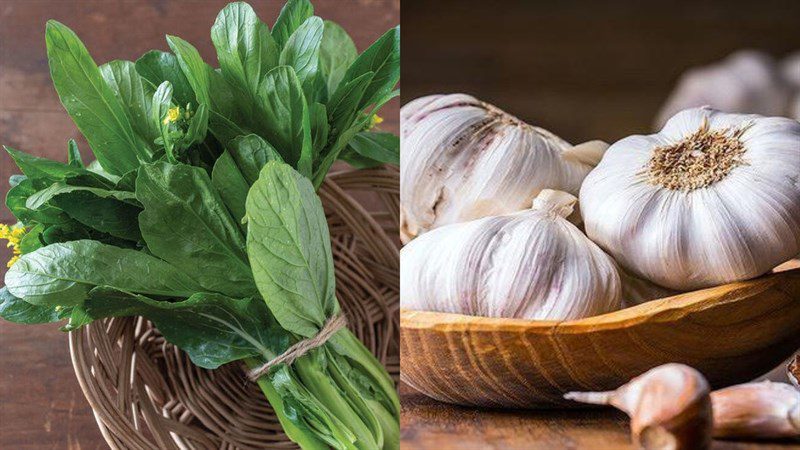 Ingredients for garlic stir-fried mustard greens