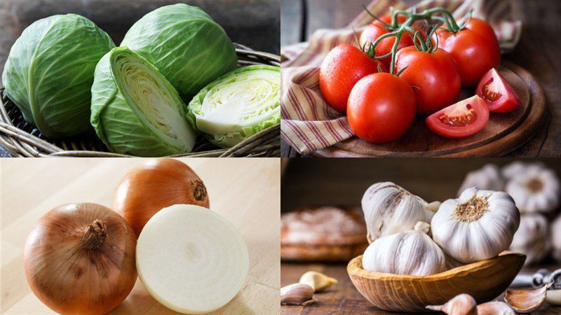 Ingredients for cabbage and tomato soup