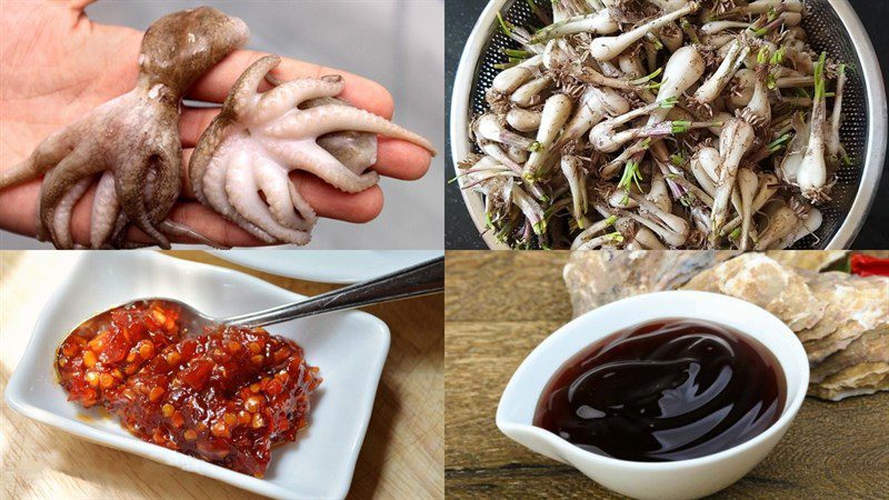 Ingredients for the dish of octopus stir-fried with scallions