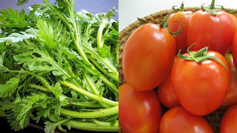 Ingredients for dish 2 methods of making stir-fried mustard greens (tần ô) with garlic and stir-fried with tomatoes